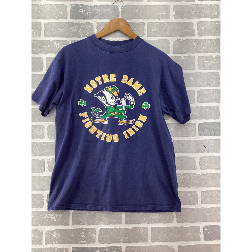 Vintage Nutmeg Mills Notre Dame Fighting Irish T-Shirt Navy Blue Large Single St